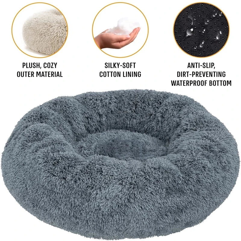 Light Grey Comfy Calming Donut Dog Bed 40-90cm