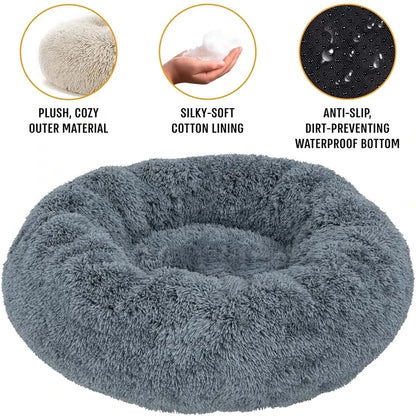 Light Grey Comfy Calming Donut Dog Bed 40-90cm