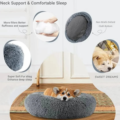 Light Grey Comfy Calming Donut Dog Bed 40-90cm